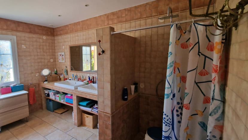 Une salle de bain élégante au style colonial à Saint-Hippolyte - Image avant 1
