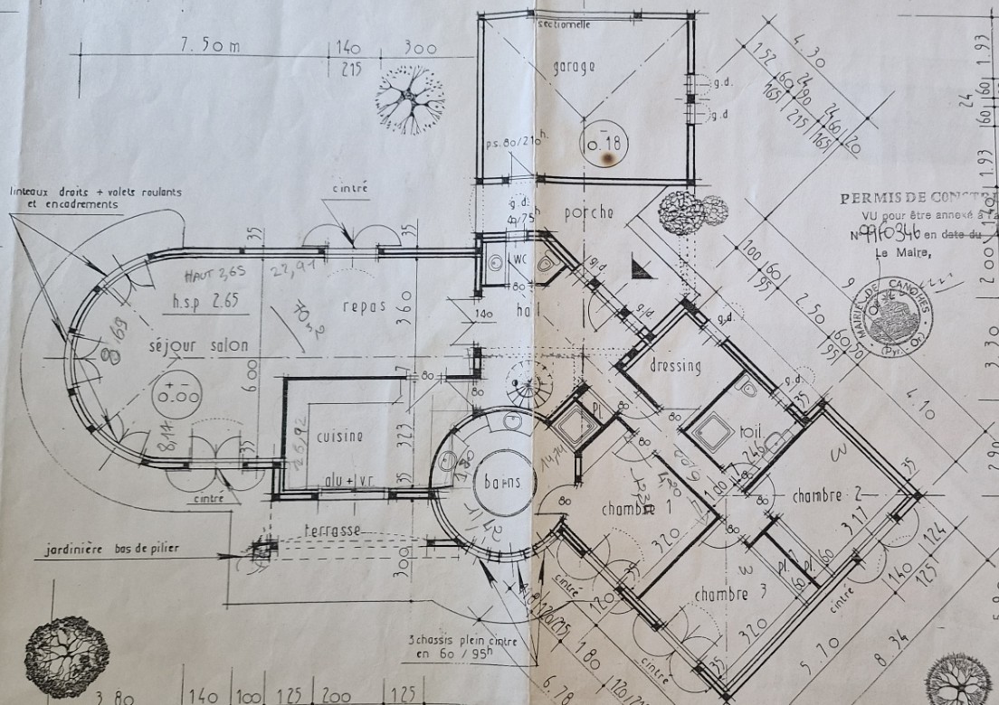 Plan d'origine de la maison de Canohès avant restructuration intérieure